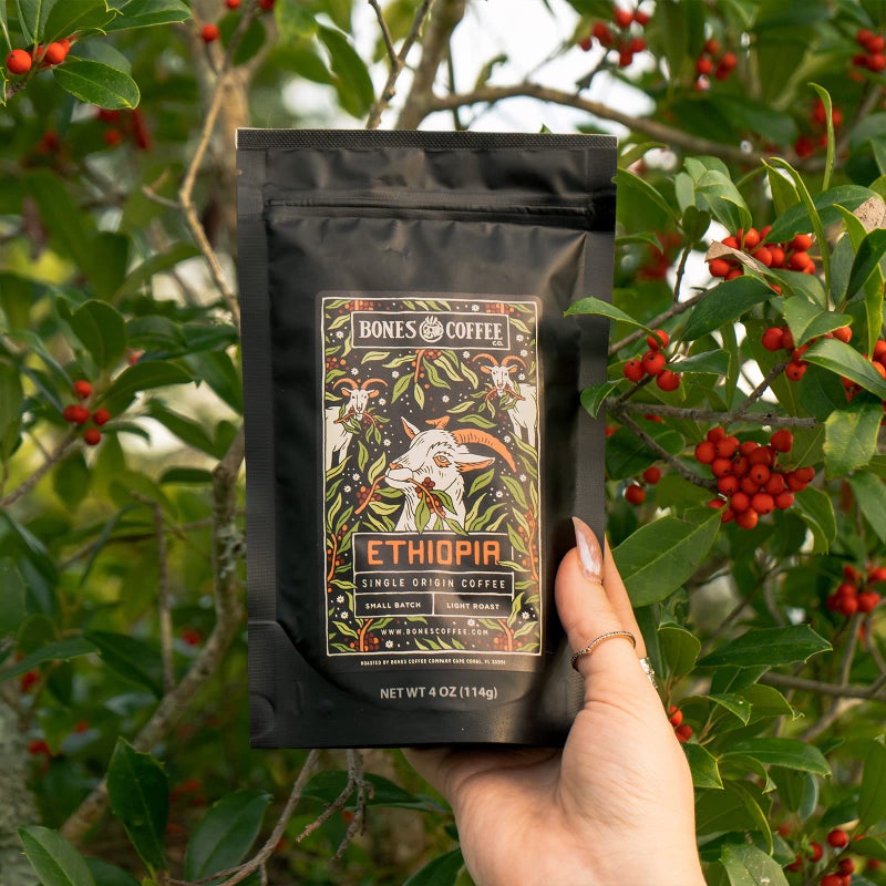 Bones Coffee Company NEW World Tour Sample Pack, Single-Origin Flavored Coffee Medium Roast Arabica Beans Specialty Coffee Gifts Compatible Auto Drip and French Press, 4 oz Pack of 5 Whole Bean - Image 4